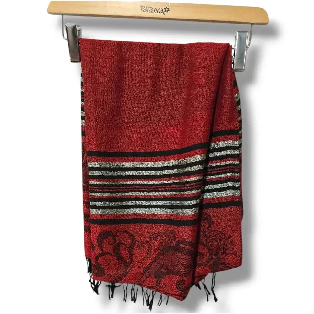 Pashmina Women's Red Multicolor Striped Scarf Wrap 69
